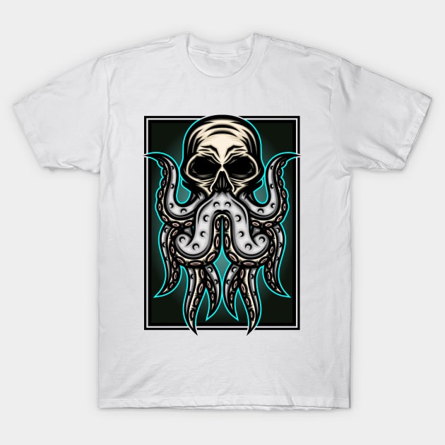 Human Skull Octopus T-Shirt by WODEXZ